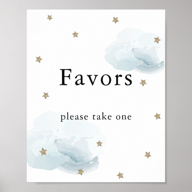 Poster Étoiles et nuages Bleus Baby shower Faveur Signer (Devant)