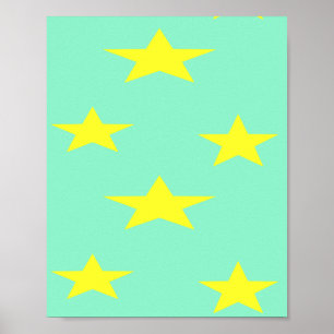 Poster étoiles jaunes sur turquoise