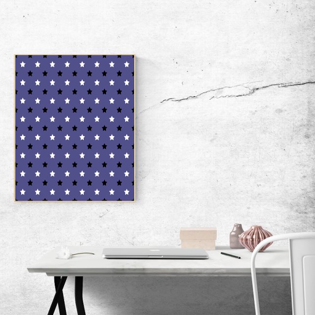 Poster Étoiles Motif noir et blanc violet Arrière - plan (A cute poster with a black and white star pattern on a purple background)