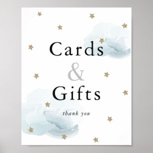 Poster Étoiles Nuages Bleus Baby showers Cartes et Cadeau