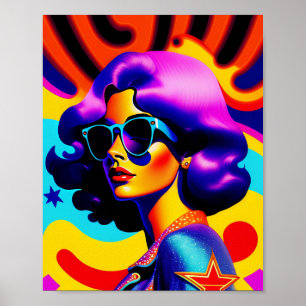 Poster Étoiles psychédéliques et rayures Pop Art Diva