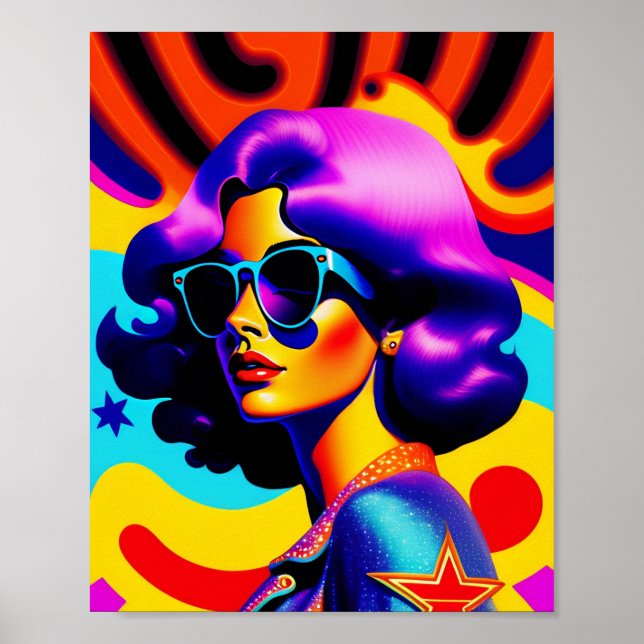 Poster Étoiles psychédéliques et rayures Pop Art Diva (Devant)