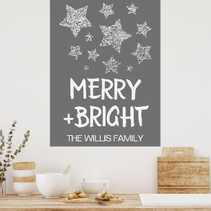 Poster Étoiles scintillantes de Noël Nom de famille joyeu