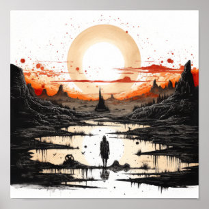 Poster Étonnant dessin d'encre noire des soleils amérindi