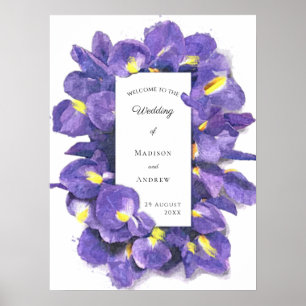 Poster Étonnant violet Irises Aquarelle Floral Mariage