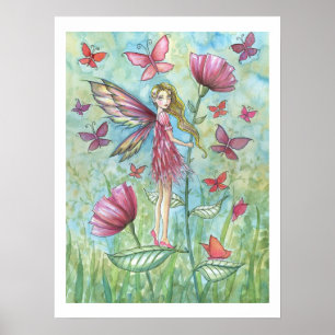 Poster Étrange Poppies d'été Fleur et Papillon