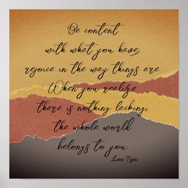 Poster être contenu Lao Tzu zen quote papier déchiré abst (Devant)
