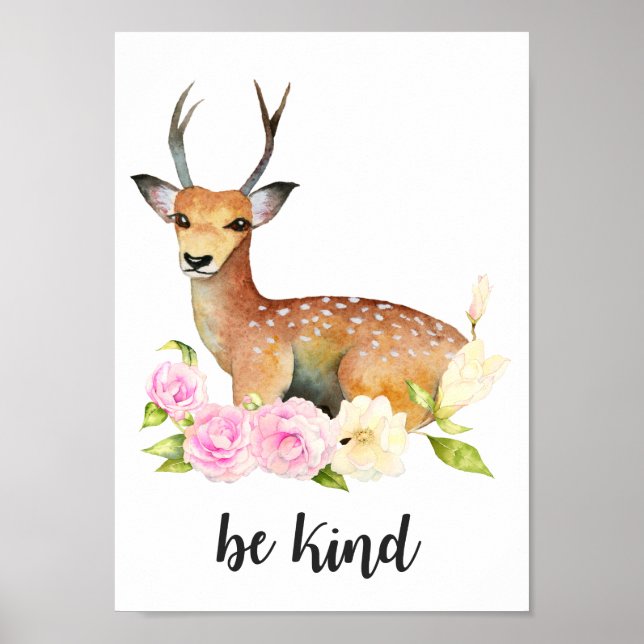Poster Être gentil | Woodland Deer Nursery Art (Devant)