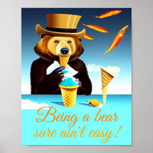 Poster Être Un Ours Portant Le Chapeau Supérieur Manger D