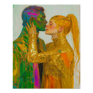 Poster Étreinte d'or – Mosaïque de l'amour