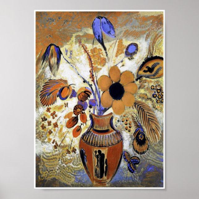 Poster Etruscan vase with Flowers, Redon (Devant)