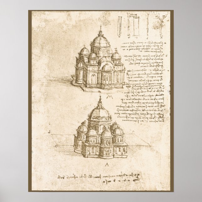 Poster Étude de la cathédrale architecturale de Léonard d (Devant)