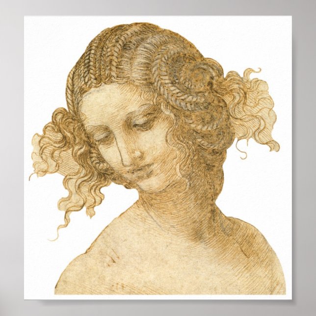 Poster Étude de la tête d'une femme, Leonardo da Vinci (Devant)