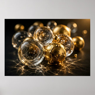Poster Étude en profondeur — Orbes de verre et d'or en co