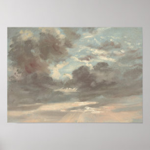 Poster Étude sur le nuage : coucher de soleil orageux - g