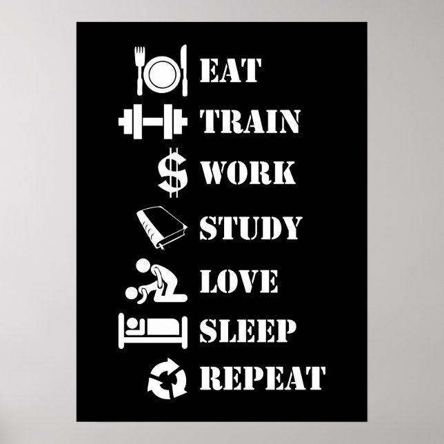Poster Etudier train travail amour sommeil répétition - A (Devant)