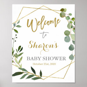 Poster Eucalyptus Baby shower vert signe de bienvenue