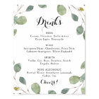 Eucalyptus Calligraphy Mariage Boissons Menu Signe