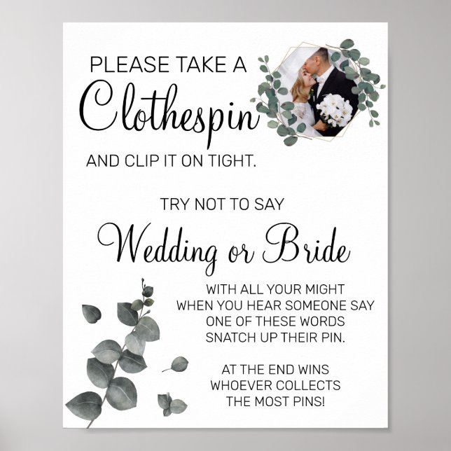 Poster Eucalyptus Clothespin signe de la douche nuptiale (Devant)