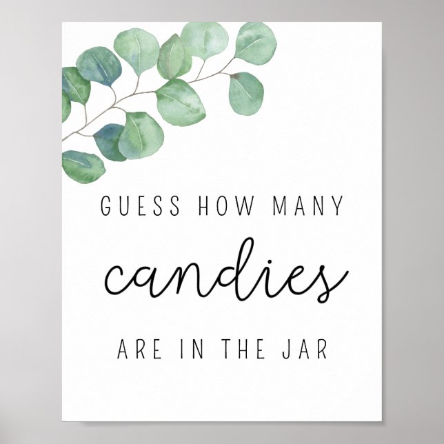 Poster Eucalyptus - Combien de bonbons baby shower jeu (Devant)