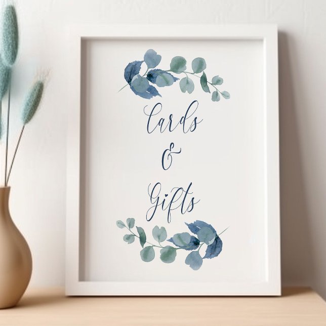 Poster Eucalyptus Dusty Aquarelle Cartes et cadeaux de ve (Cards & Gifts sign from my Dusty Eucalyptus Wedding Collection)