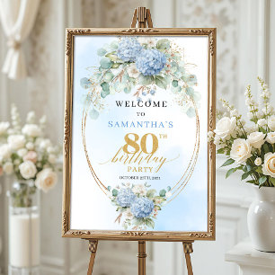 Poster Eucalyptus et Hydrangeas bleus Accueil 80e anniver