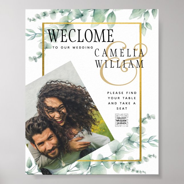 Poster Eucalyptus Feuille MARIAGE vert OR QR CODE (Devant)