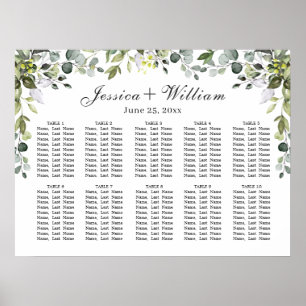 Poster Eucalyptus Floral 10 Tables Mariage CHART DE SIÈGE