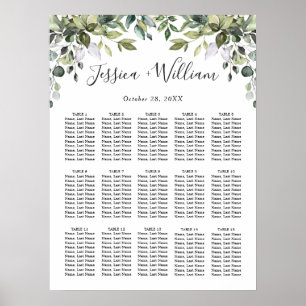 Poster Eucalyptus Floral 15 Tables Mariage CHART DE SIÈGE