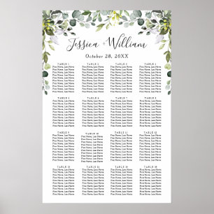 Poster Eucalyptus Floral 16 Tables Mariage CHART DE SIÈGE