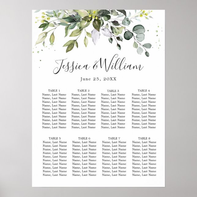 Poster Eucalyptus Floral 8 Tables Mariage SÉJOUR GRAPHIQU (Devant)