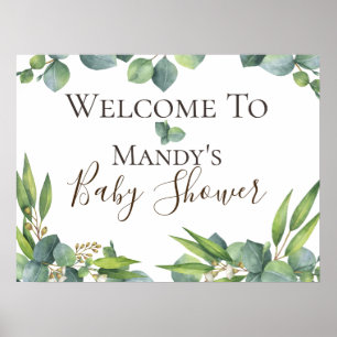 Poster Eucalyptus Foliage Personalized Baby Shower Sign