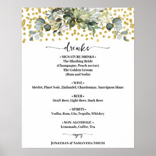 Poster Eucalyptus Gold Mariage Boissons Menu Signer