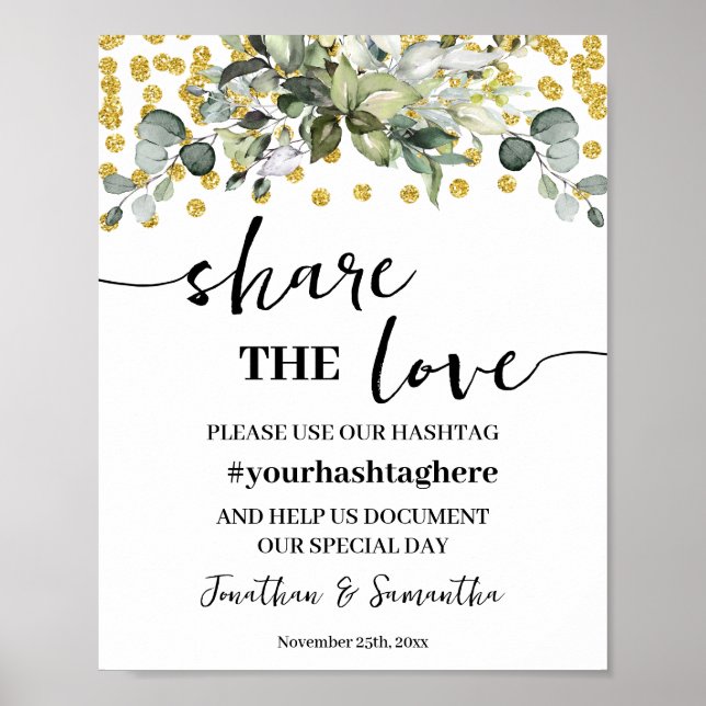 Poster Eucalyptus Gold Partagez le signe Wedding shower d (Devant)
