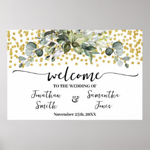Poster Eucalyptus Gold Welcome Mariage cérémonie réceptio