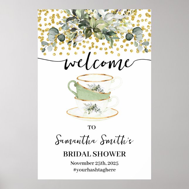 Poster Eucalyptus Gold Welcome Tea Fête des mariées (Devant)