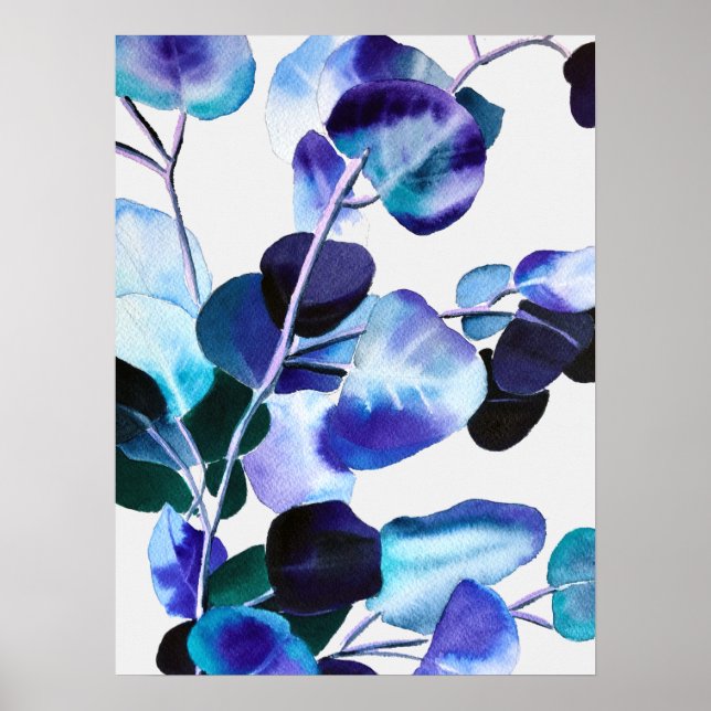 Poster Eucalyptus gomme feuille aquarelle (Devant)