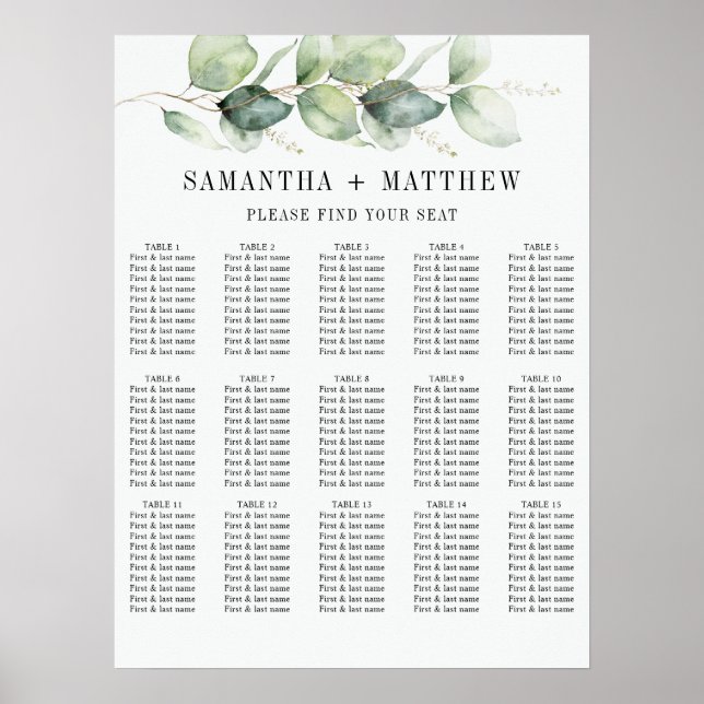 Poster Eucalyptus Green Foliage Mariage Sièges (Devant)