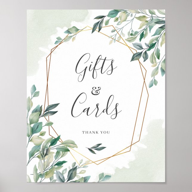 Poster Eucalyptus Green Gold Cartes cadeaux géométriques (Devant)