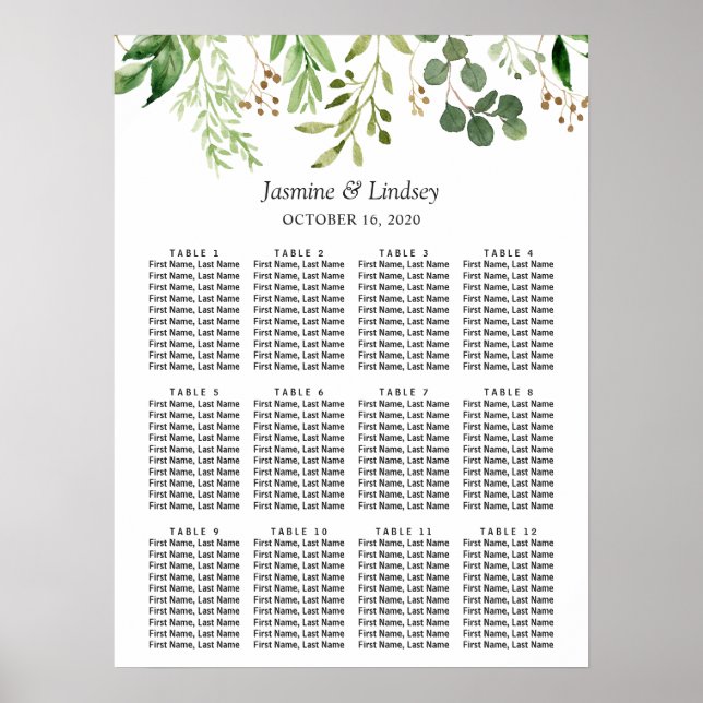 Poster Eucalyptus Green Graphique de sièges Mariages Feui (Devant)