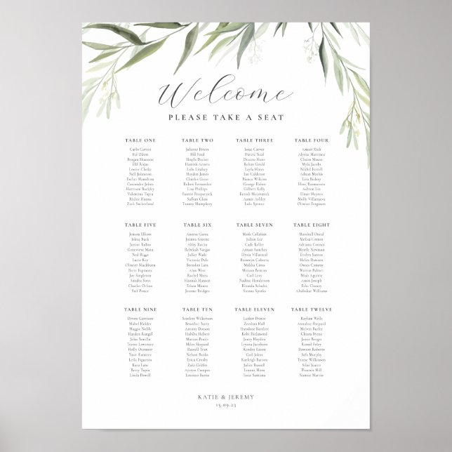 Poster Eucalyptus Gum Feuille Greenering Seating Chart (Devant)