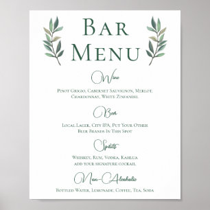 Poster Eucalyptus Leaf Simple Botanique Mariage Bar Menu