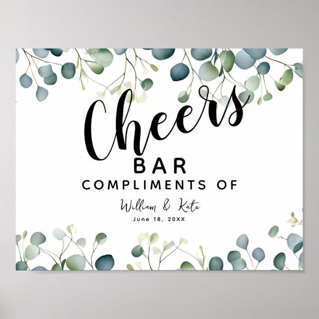 Poster Eucalyptus mariage vert CHEER Bar mariage/soirée (Devant)