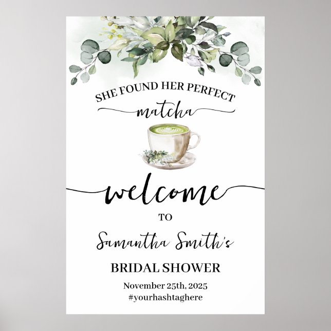 Poster Eucalyptus Matcha Welcome Tea Bridal Shower Sign (Devant)
