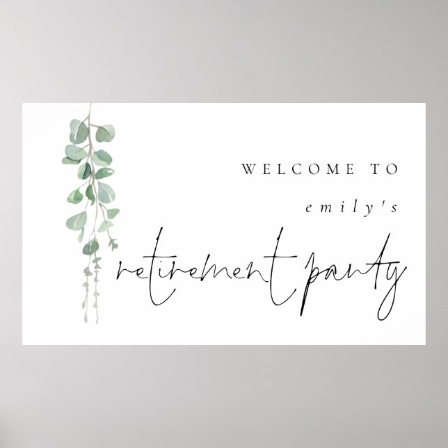 Poster Eucalyptus moderne Nom Bienvenue Parti de retraite (Devant)