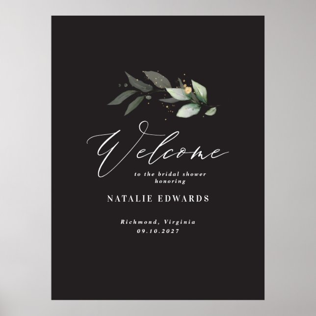 Poster Eucalyptus or noir mariage bienvenue en mousse  (Devant)