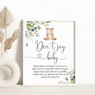 Poster Eucalyptus ours Ne pas dire jeu de baby shower