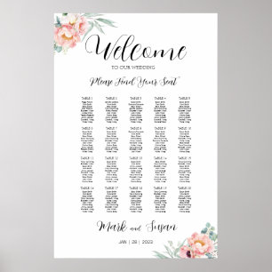 Poster Eucalyptus Peonies Mariage Welcome Chart