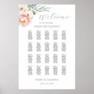 Poster Eucalyptus Peonies Mariage Welcome Chart