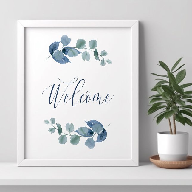 Poster Eucalyptus Poussiéreux Simple Feuillage Aquarelle  (Welcome Poster from the Dusty Eucalpytus wedding collection by Darling & May)